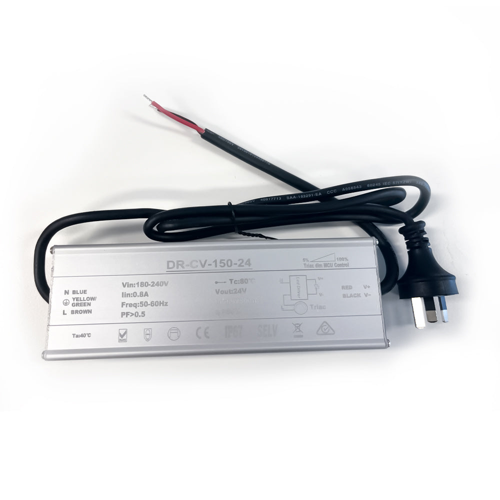 150W IP67 Weatherproof Triac Dimmable LED Driver 190*65*29mm Constant Voltage 24V DC 12500mA