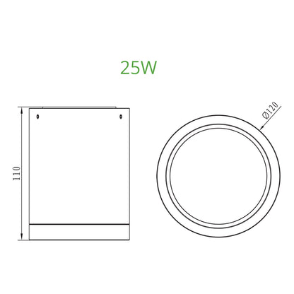 Crest 01 IP54 Black/White 25W Ø120*110mm LED Cylinder Surface Mounted Spot Light (Downlight)