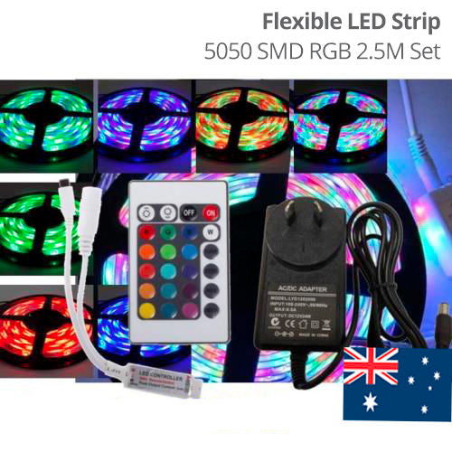 Flexi 5050 SMD 2.5m RGB 18W LED Strip SET, 12V, LED Strip + Power Supply + RF Controller