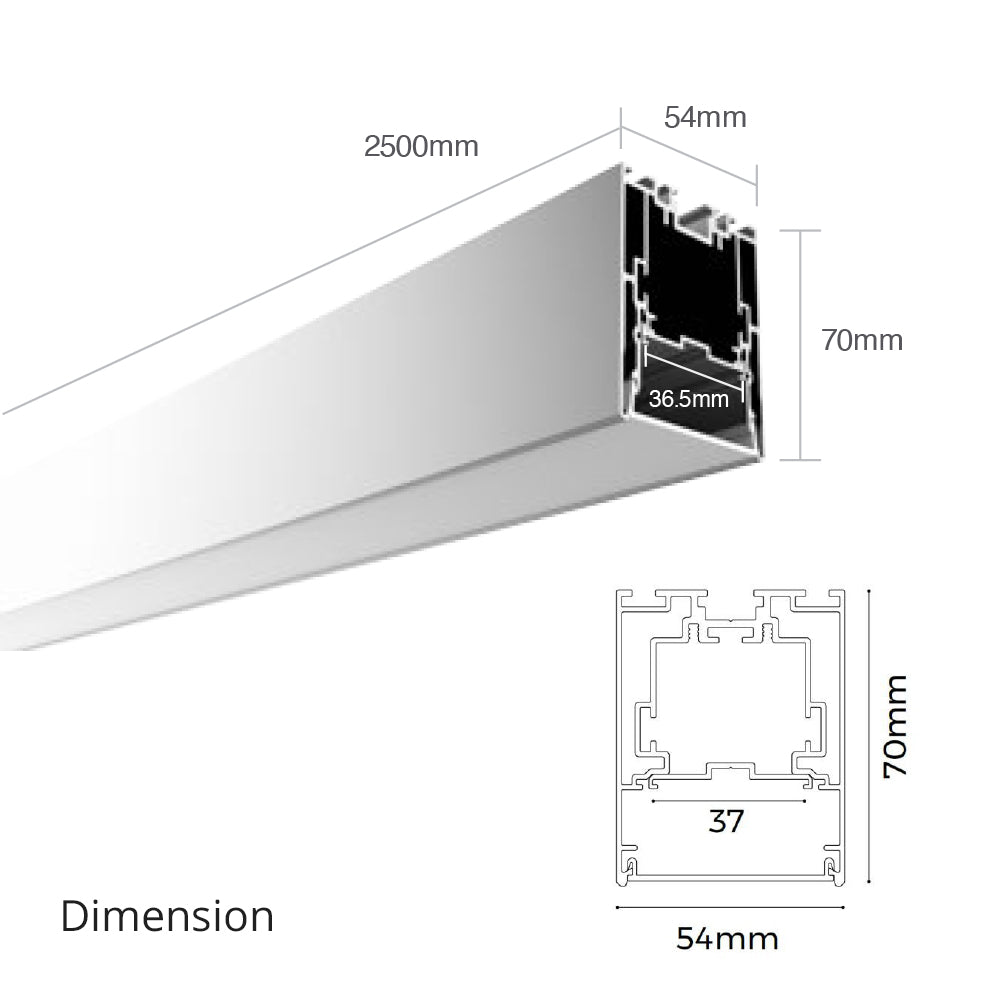 Chain GLS 5470 White 2500*54*70mm LED Linear Pendant & Surface Mounted Extrusion Light (Customised Length Option)