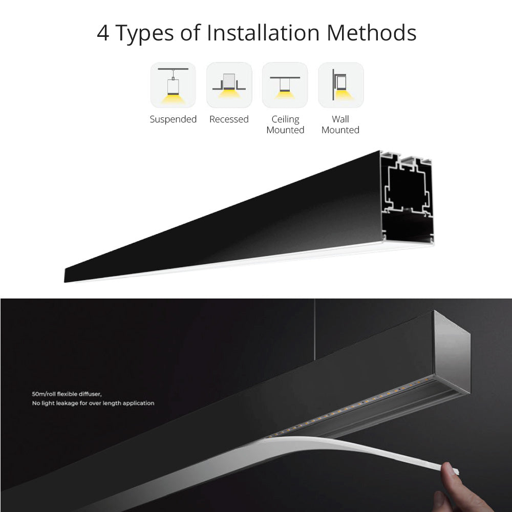 Chain GLS 5470 Black 2500*54*70mm LED Linear Pendant & Surface Mounted Extrusion Light (Customised Length Option)