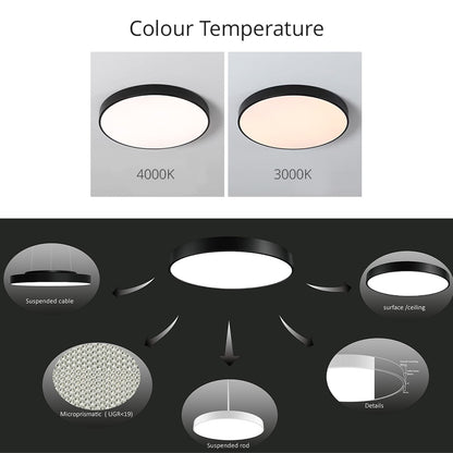 Bright Circle B Series Black Ø300/435/585/735mm LED Ceiling Mounted Light - Suspension Option (Up/Down or Downward)