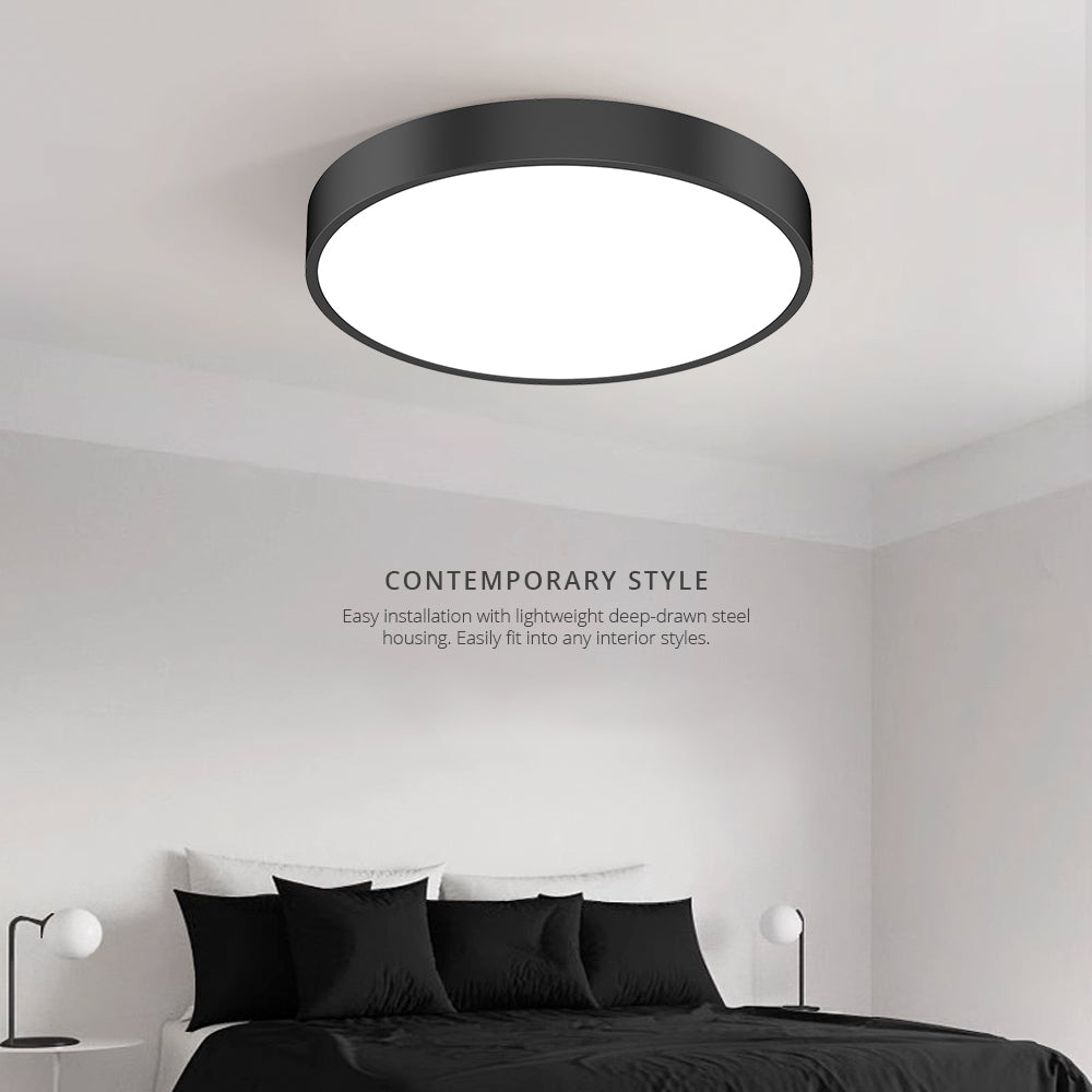 Bright Circle B Series Black Ø300/435/585/735mm LED Ceiling Mounted Light - Suspension Option (Up/Down or Downward)