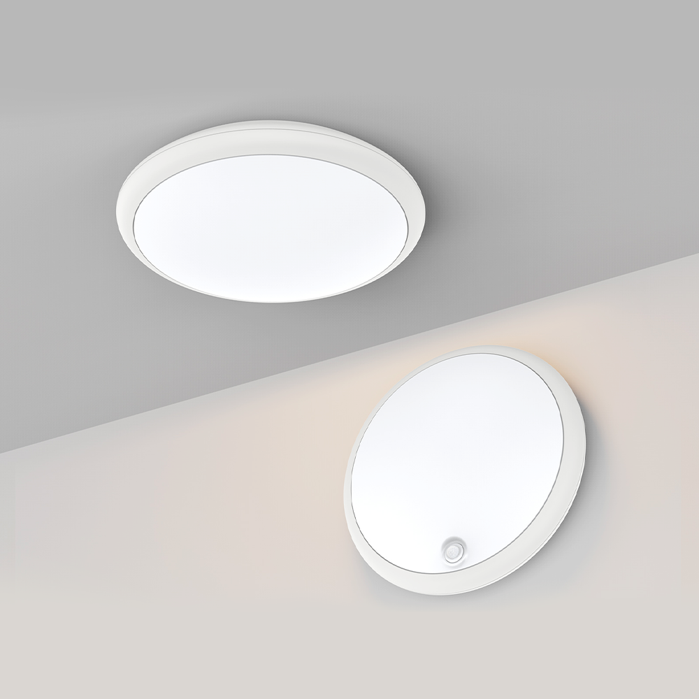 CW178 Series Outdoor IP65 White Ø250/300mm LED Round Oyster Ceiling Mounted Light (PIR / Microwave Sensor Options, Trio Colours 3000K+4000K+5700K)