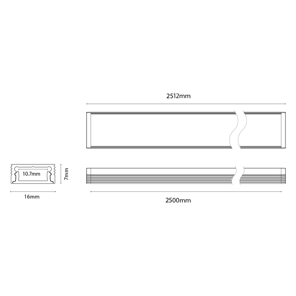 Chain GLS 1607 2500*16*7mm Furniture Aluminium Extrusion Customised Length (Surface Mounted/Recessed)