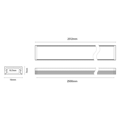 Chain GLS 1607 2500*16*7mm Furniture Aluminium Extrusion Customised Length (Surface Mounted/Recessed)