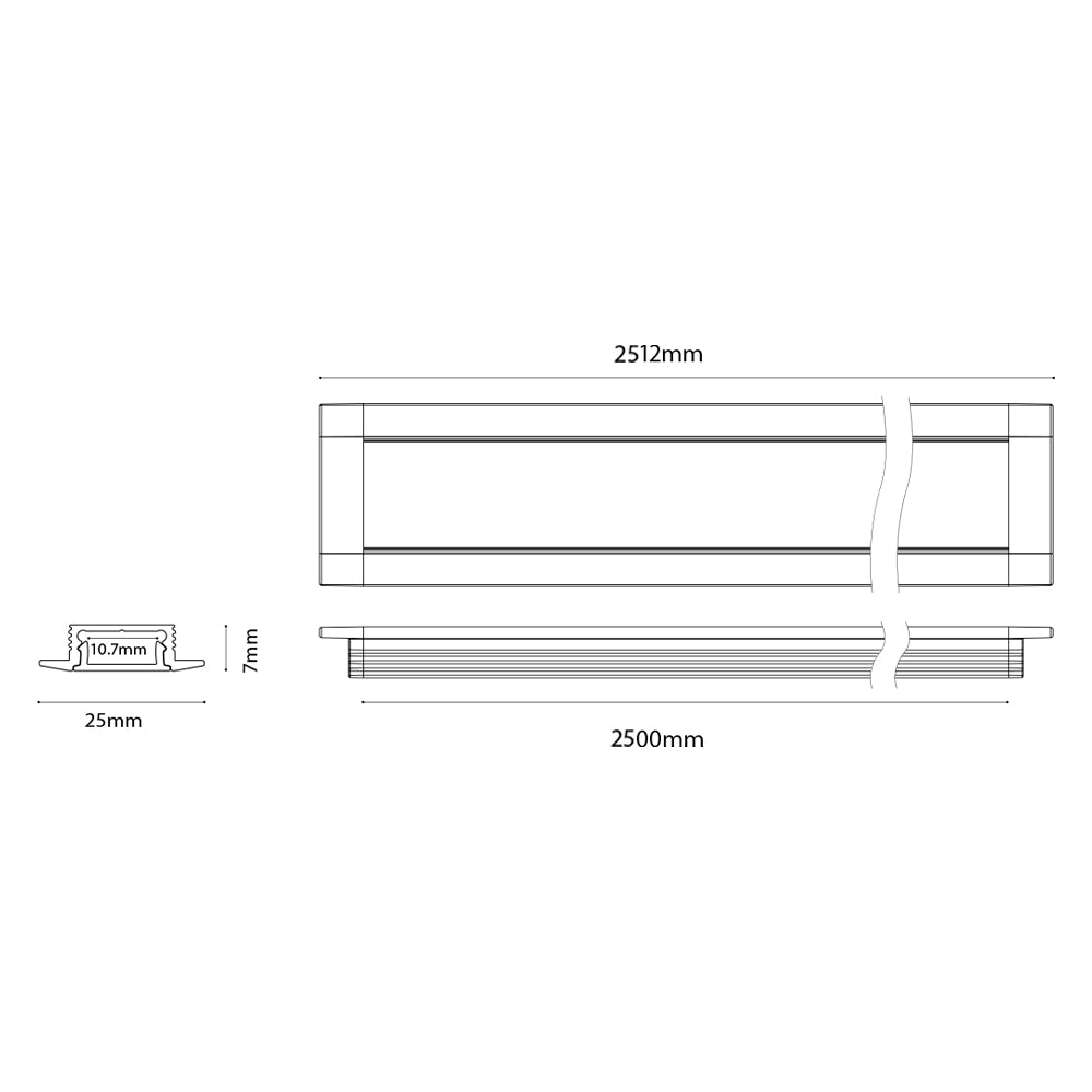 Chain Recessed GLE 2507 2500*25*7mm Furniture Aluminium Extrusion for Cabinets and Wardrobes (Customised Length)