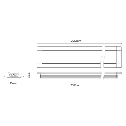 Chain Recessed GLE 2507 2500*25*7mm Furniture Aluminium Extrusion for Cabinets and Wardrobes (Customised Length)