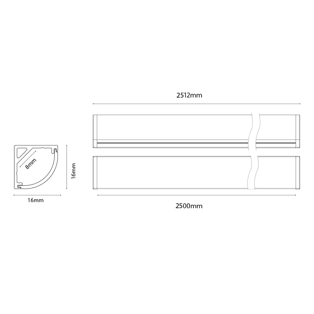 Chain Surface Mounted GLG 1616C 2500*16*16mm Furniture (Corner) Aluminium Extrusion Customised Length