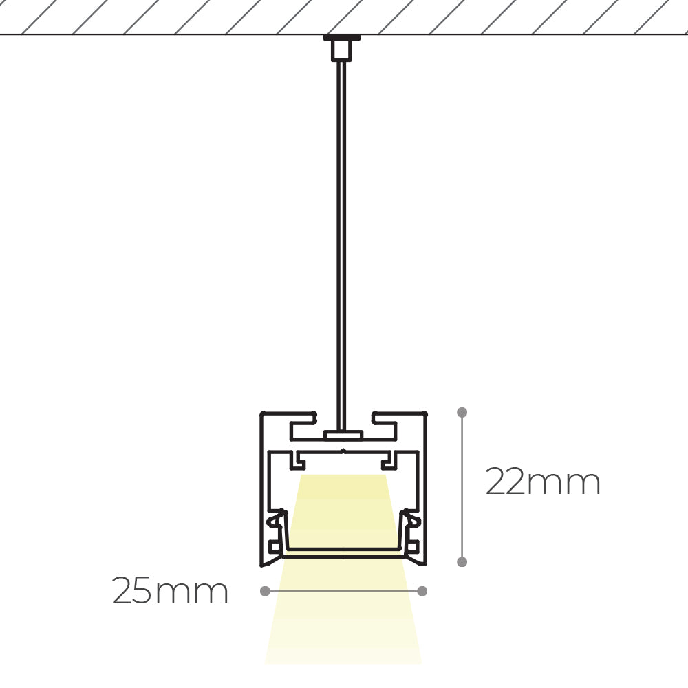 Chain GLS25 Slimline Black 2200*25*22mm 45W Grill Diffuser LED Linear Pendant Light