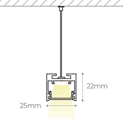 Chain GLS25 Slimline Black 2200*25*22mm 45W Grill Diffuser LED Linear Pendant Light