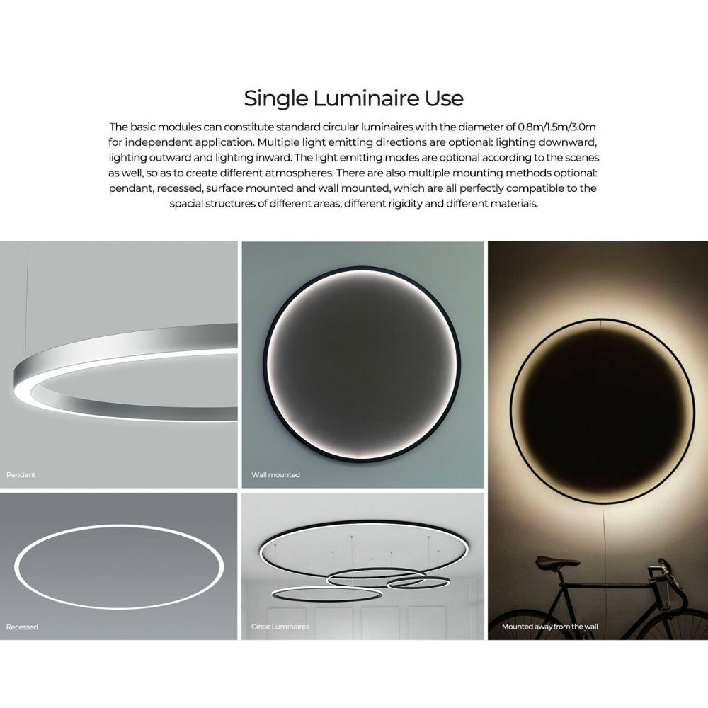 Chain GAS35 D835 Black Φ835*35*35 Hanging Height 1500mm 55W Circular Ring LED Linear Pendant Light (Curve Linear Option)