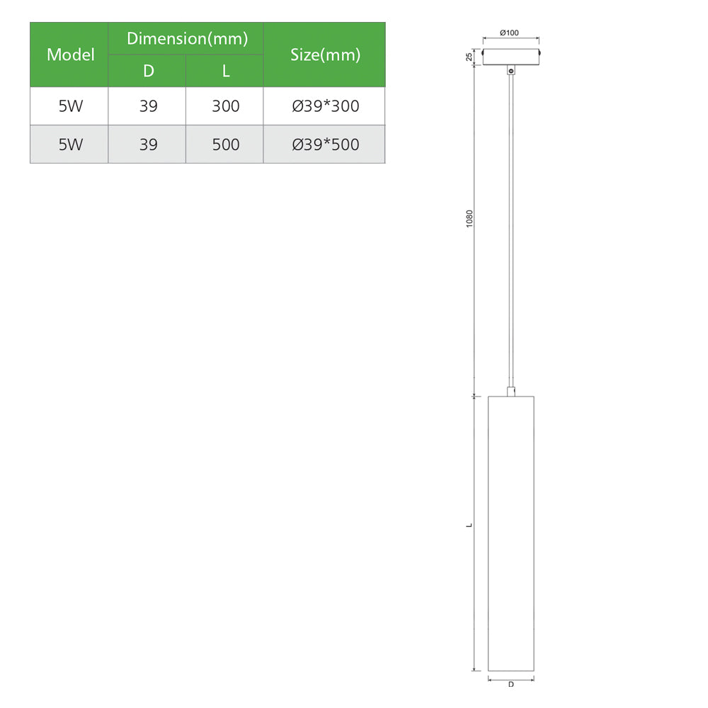 Coz 02 White 5W LED Cylinder Pendant Light