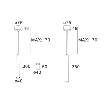 Coz Slim 40 Black/White 15W ø40*300/350mm with Acrylic LED Cylinder Pendant Light