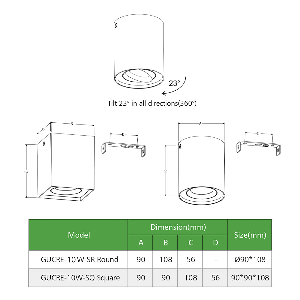 Crest SQ/SR 90 IP54 Black/White 10W Directional LED Surface Mounted Spot Light