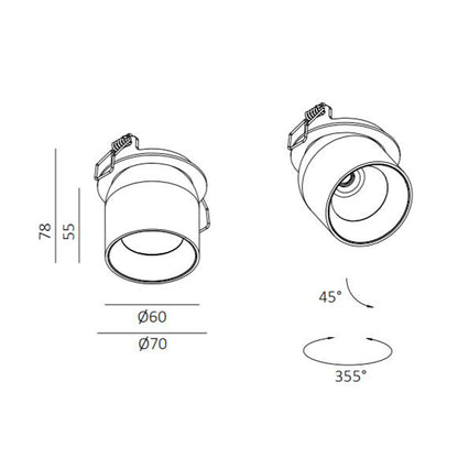 Cus Adjustable Black/White 8W Ø70*H78mm Cutout Ø62mm Directional LED Recessed Downlight