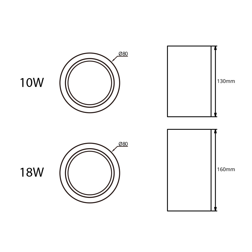 Cusp 01 Fully White/White with Black Trim 10W/18W LED Cylinder Surface Mounted Spot Light (Downlight)