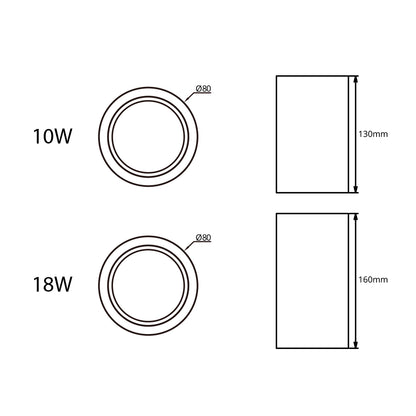 Cusp 01 Fully White/White with Black Trim 10W/18W LED Cylinder Surface Mounted Spot Light (Downlight)