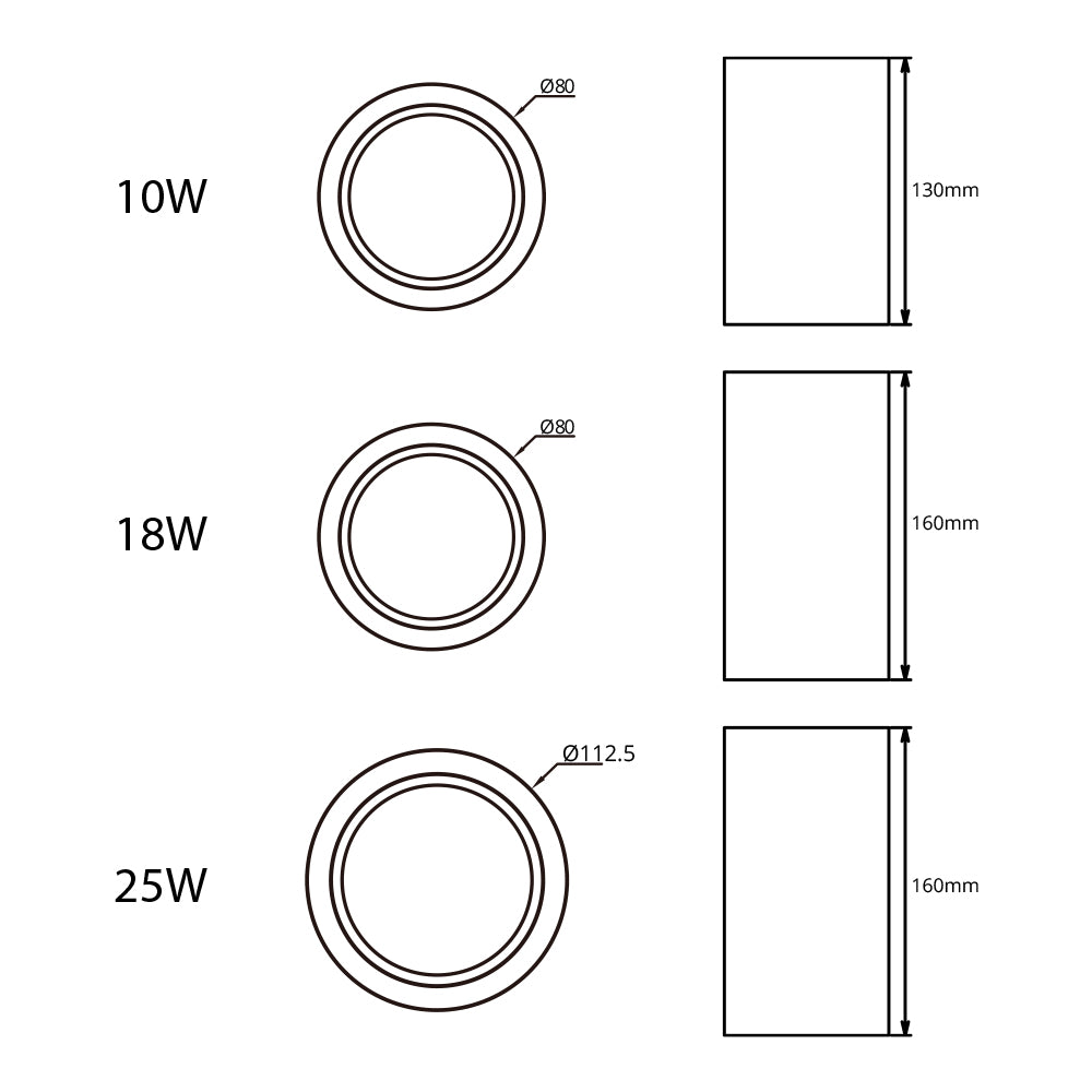 Cusp 01 Fully Black/Black with Gold Trim 10W/18W/25W LED Cylinder Surface Mounted Spot Light (Downlight)