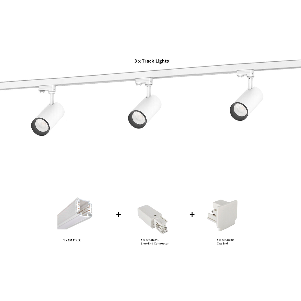 Cusp 02 White "3-Track Light kit" (3*10W Ø65*249mm Directional LED Track Light+2m Track Bar+Alive Head+End Cap)