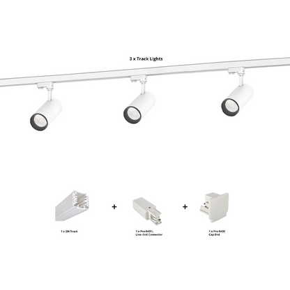 Cusp 02 White "3-Track Light kit" (3*10W Ø65*249mm Directional LED Track Light+2m Track Bar+Alive Head+End Cap)