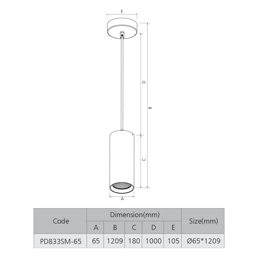 Cusp 833 Series Black/White Ø65*180*1209mm 15W LED Cylinder Pendant Light - Trio Colour Switchable