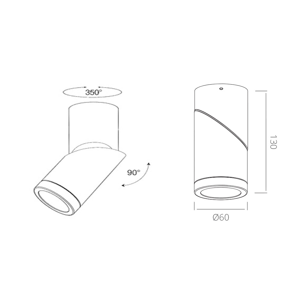 Cusp Adjustable Black/White 10W Directional LED Cylinder Surface Mounted Spot Light (Downlight)