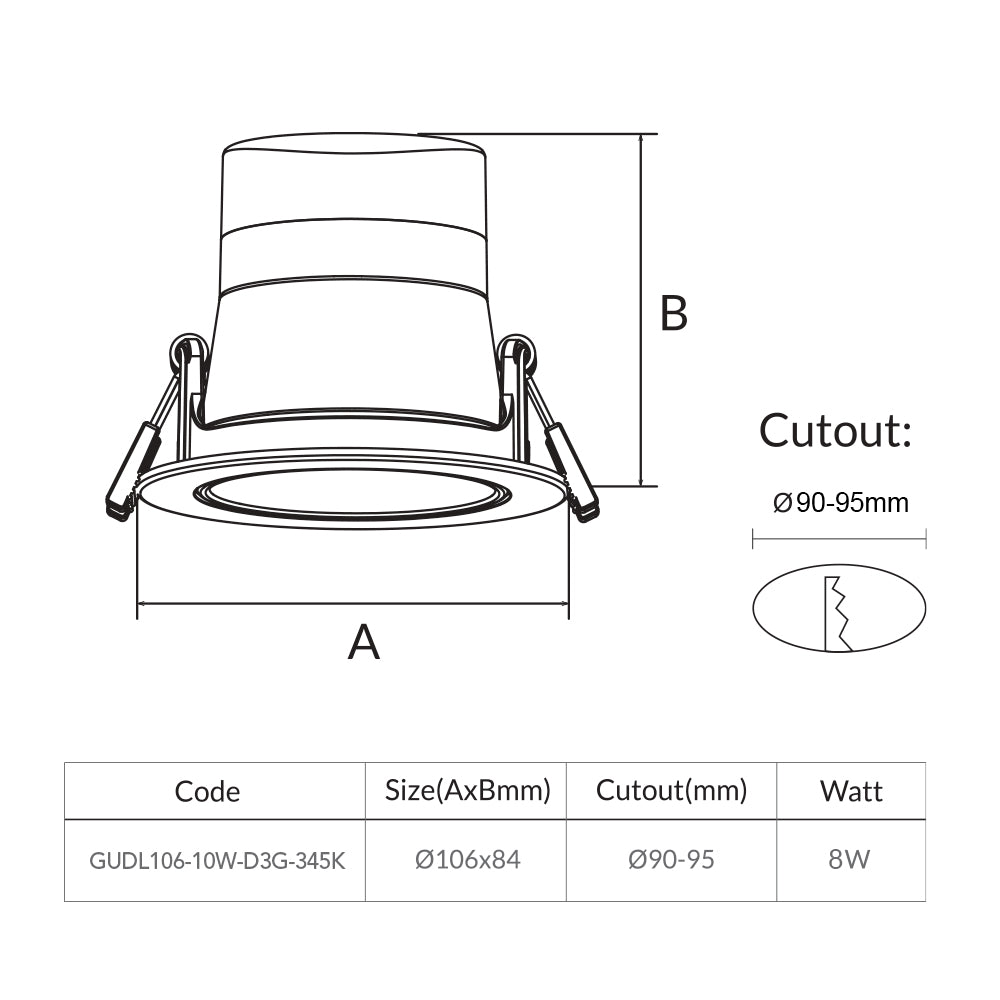 DL106 Gimbal White 10W Trio Colour Directional LED Deep Recessed Downlight (4/6/8 Units Pack Options)