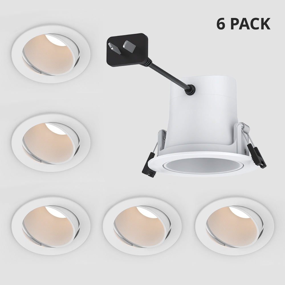 DL106 Gimbal White 10W Trio Colour Directional LED Deep Recessed Downlight (4/6/8 Units Pack Options)