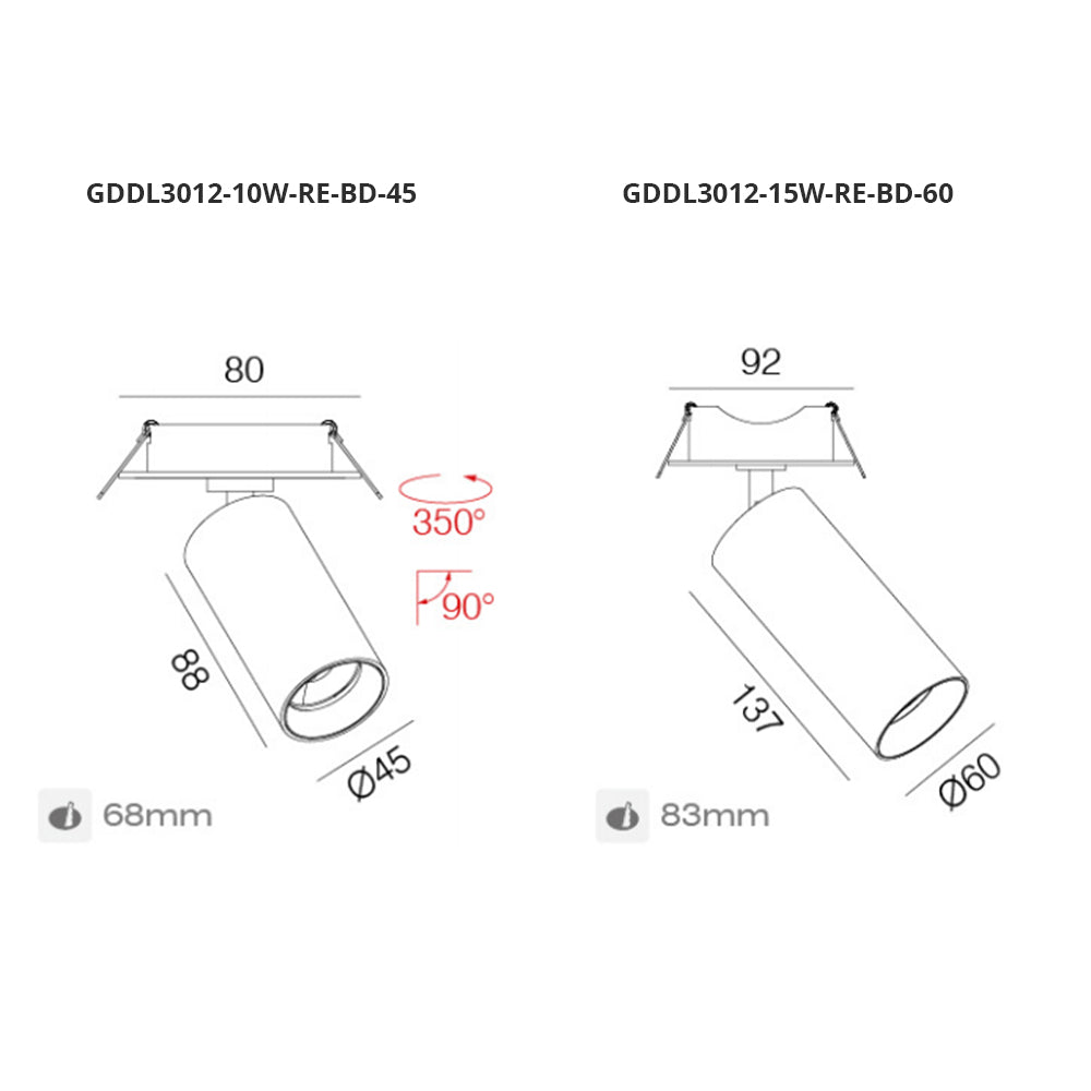 DL3012 Black 10W/15W Adjustable LED Recessed Downlight