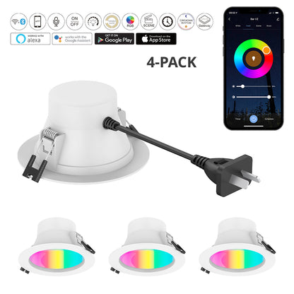 ECO Smart RGB + 2700K - 6500K Tuya WiFi+Bluetooth Wireless Control White 9W Ø115*60mm Cutout: Ø90-95mm LED Recessed Downlight (4/6/8 Units Pack Options)