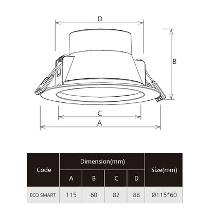 ECO Smart RGB + 2700K - 6500K Tuya WiFi+Bluetooth Wireless Control White 9W Ø115*60mm Cutout: Ø90-95mm LED Recessed Downlight (4/6/8 Units Pack Options)