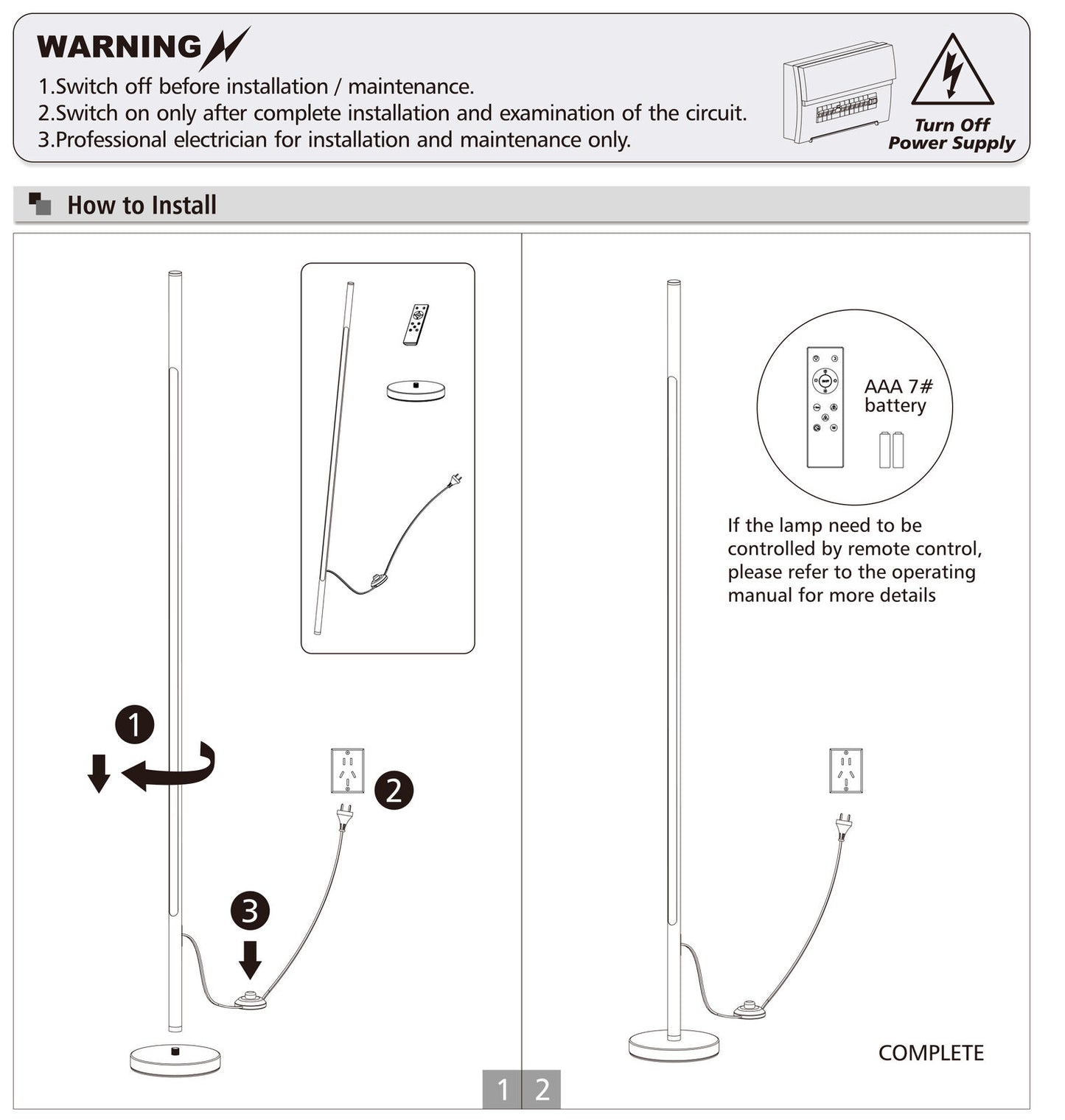 Freesetanding Smart Tuya & WiFi/Remote Control Black 15W 1600*182mm 3000K-5700K LED Slim Floor Lamp