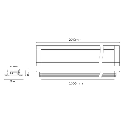 Chain Recessed GLE 2212 2012*22*12mm Furniture Aluminium Extrusion for Cabinets and Wardrobes (Customised Length)