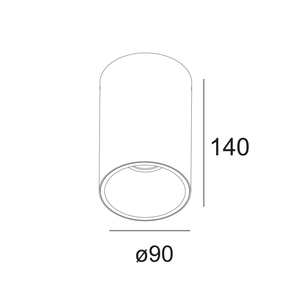 Lumi F Black/White with Gold Trim 11W Ø90*140mm LED Cylinder Surface Mounted Spot Light (Downlight)