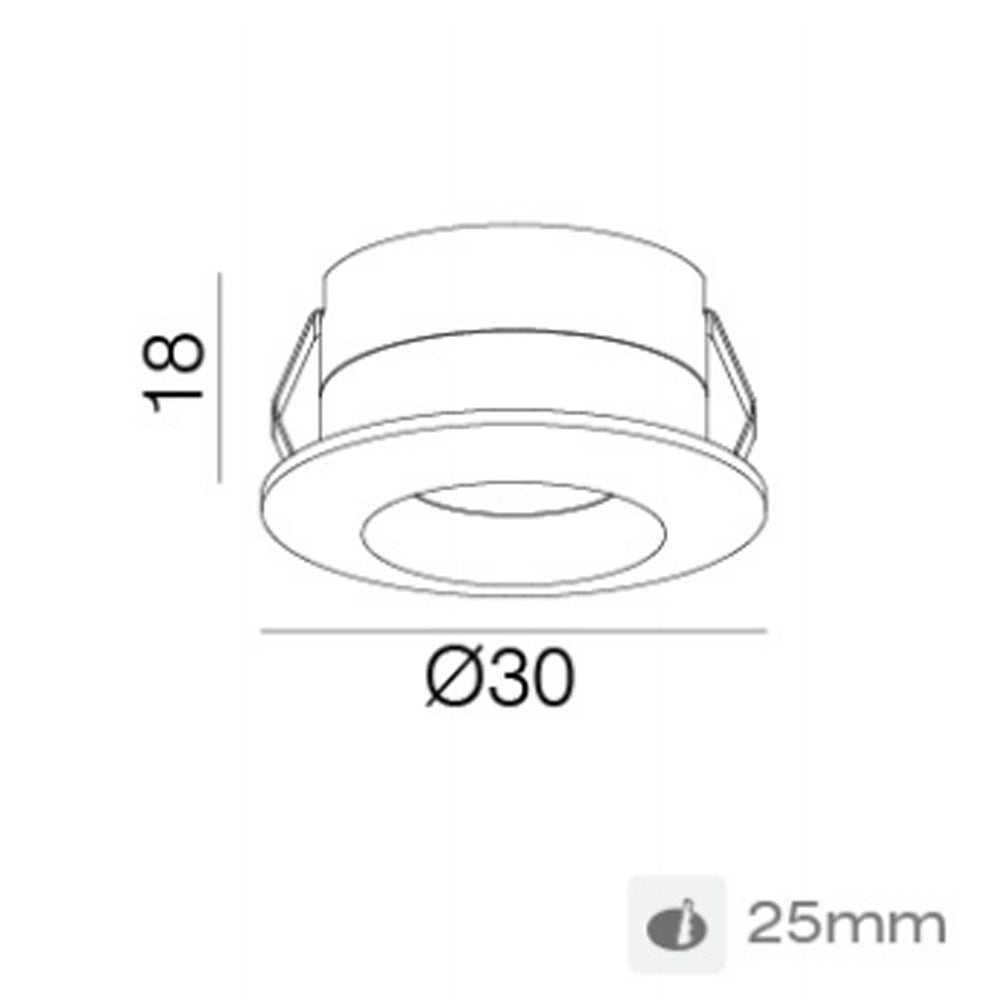 Mini Cabinet Series White Ø30*18mm Cutout: Ø25mm 1.5W LED Recessed Downlight (6pcs/Pack x 1 Driver)