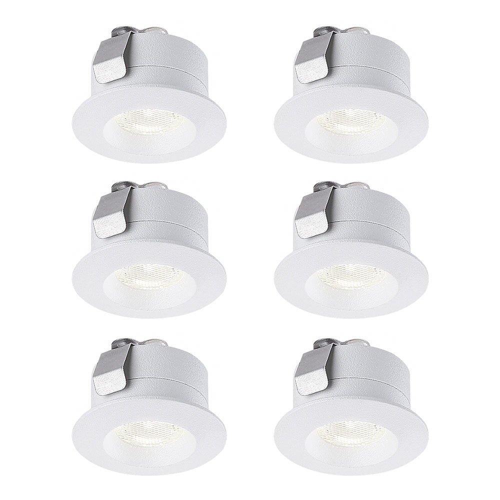 Mini Cabinet Series White Ø30*18mm Cutout: Ø25mm 1.5W LED Recessed Downlight (6pcs/Pack x 1 Driver)