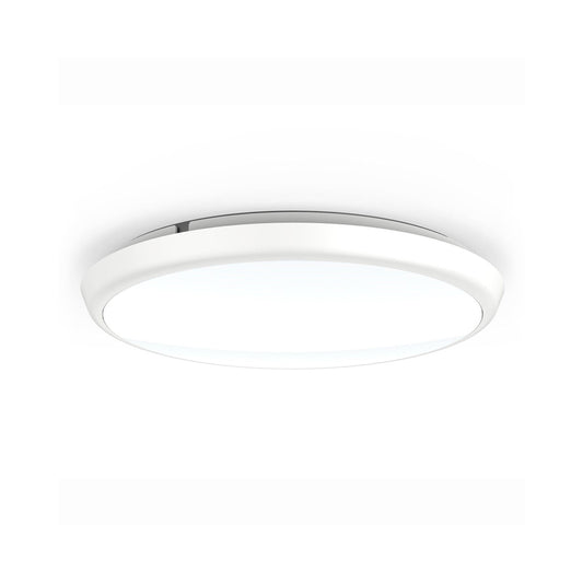 Slim 01 IP54 White Ø250/300/350mm LED Round Oyster Ceiling Mounted Light (Sensor & Dimming Options, Trio Colours OR Single Colour Options)