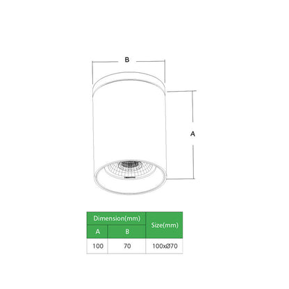 SD100 Black 10W Ø70*100mm LED Cylinder Surface Mounted Spot Light (Downlight)