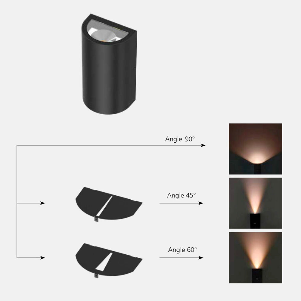 WL165A Semi-circle Outdoor IP65 Black 1*5W Downward/2*8W Up&Down 95*67*165mm LED Wall Light (3000K)