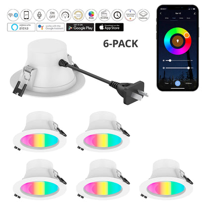 ECO Smart RGB + 2700K - 6500K Tuya WiFi+Bluetooth Wireless Control White 9W Ø115*60mm Cutout: Ø90-95mm LED Recessed Downlight (4/6/8 Units Pack Options)