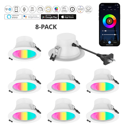 ECO Smart RGB + 2700K - 6500K Tuya WiFi+Bluetooth Wireless Control White 9W Ø115*60mm Cutout: Ø90-95mm LED Recessed Downlight (4/6/8 Units Pack Options)